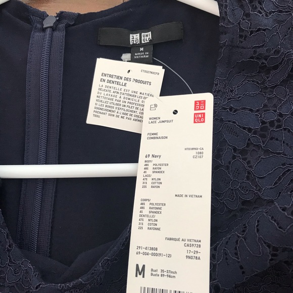 NWT Uniqlo dark navy lace wide leg jumpsuit size M - Picture 9 of 9